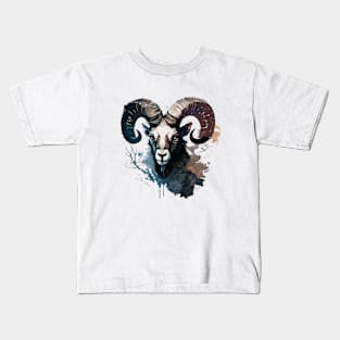 Ram Portrait Animal Painting Wildlife Outdoors Adventure Kids T-Shirt